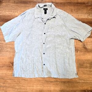 Claiborne Light Gray Casual Button-Down Shirt 100% Linen